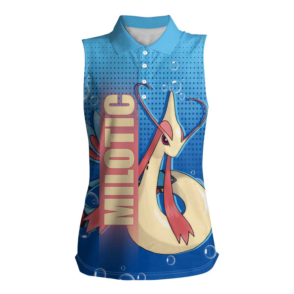 Milotic from Poké Women Sleeveless Polo Shirt with Water Type Ability and Graceful Pose Design - The Mazicc