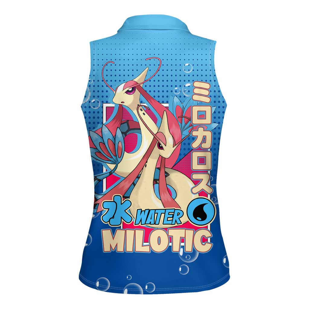 Milotic from Poké Women Sleeveless Polo Shirt with Water Type Ability and Graceful Pose Design - The Mazicc