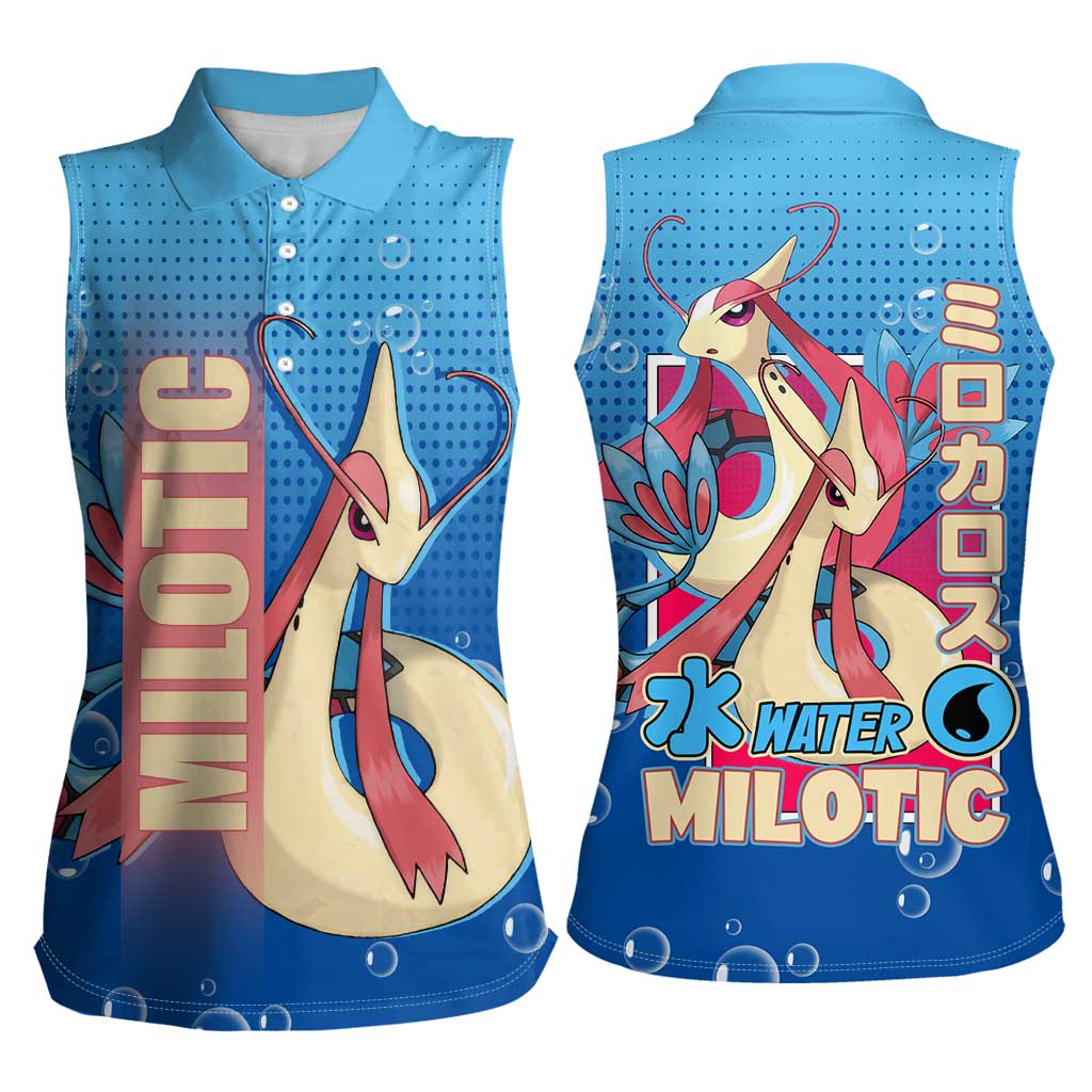 Milotic from Poké Women Sleeveless Polo Shirt with Water Type Ability and Graceful Pose Design - The Mazicc