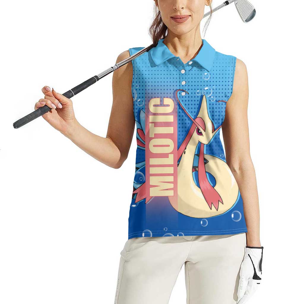 Milotic from Poké Women Sleeveless Polo Shirt with Water Type Ability and Graceful Pose Design - The Mazicc
