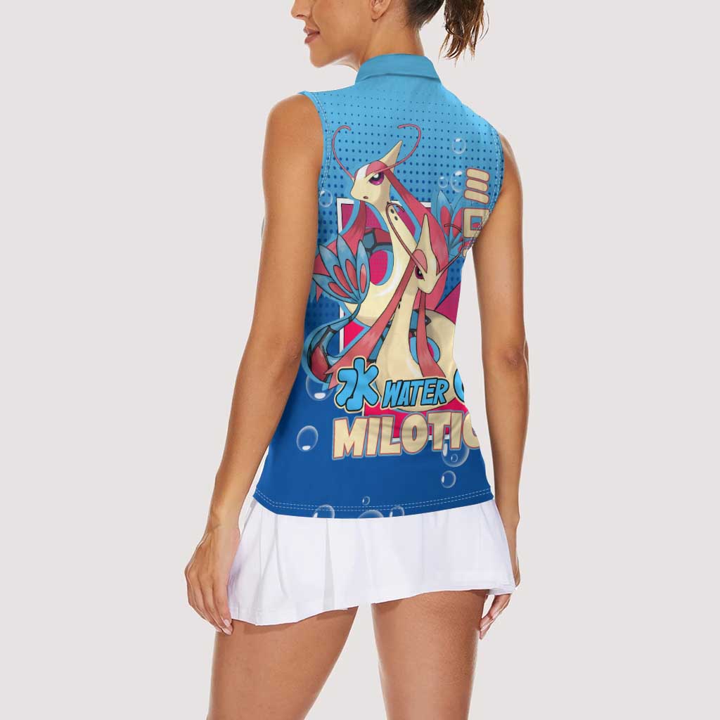 Milotic from Poké Women Sleeveless Polo Shirt with Water Type Ability and Graceful Pose Design - The Mazicc