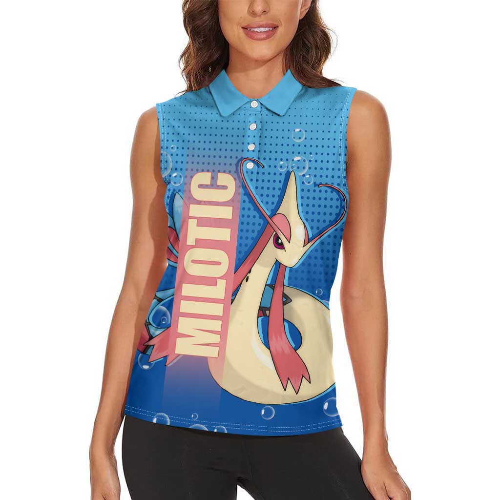 Milotic from Poké Women Sleeveless Polo Shirt with Water Type Ability and Graceful Pose Design - The Mazicc