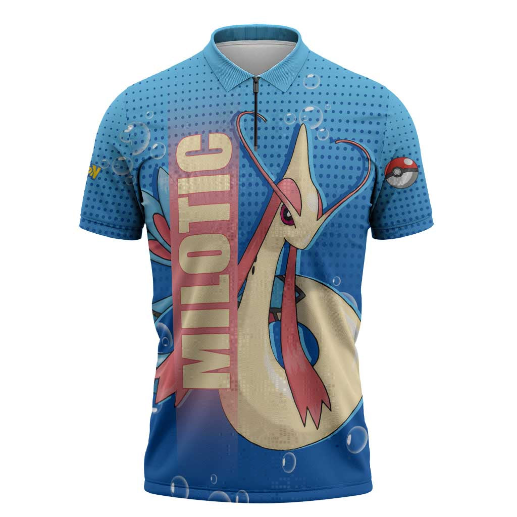 Milotic from Poké Zipper Polo Shirt with Water Type Ability and Graceful Pose Design - The Mazicc