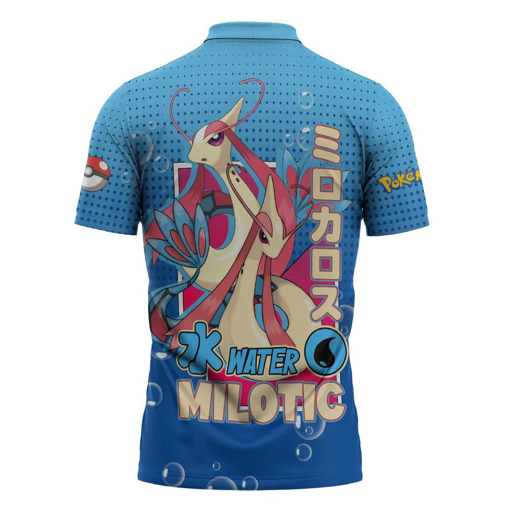 Milotic from Poké Zipper Polo Shirt with Water Type Ability and Graceful Pose Design - The Mazicc