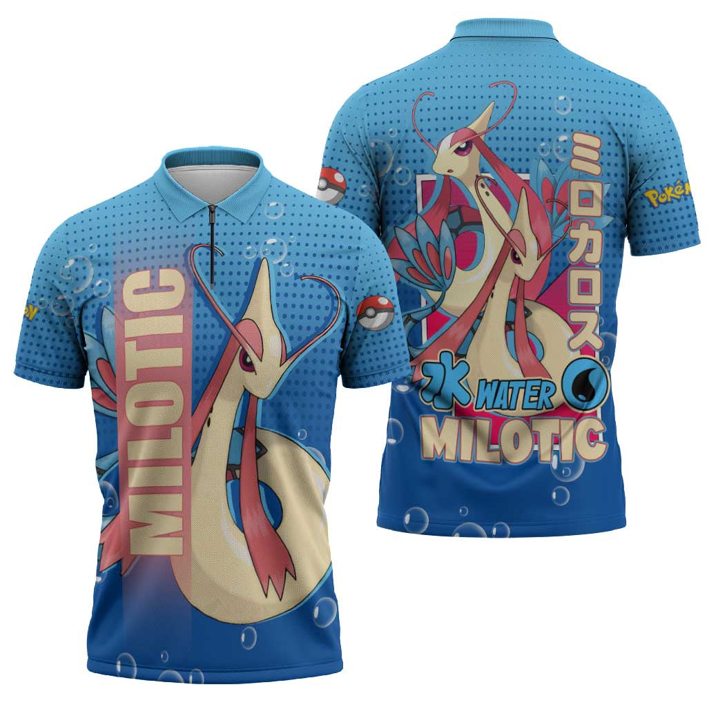 Milotic from Poké Zipper Polo Shirt with Water Type Ability and Graceful Pose Design - The Mazicc