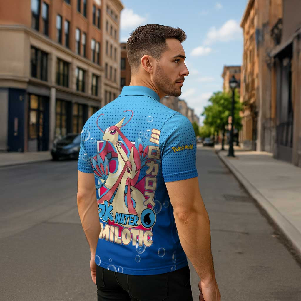 Milotic from Poké Zipper Polo Shirt with Water Type Ability and Graceful Pose Design - The Mazicc