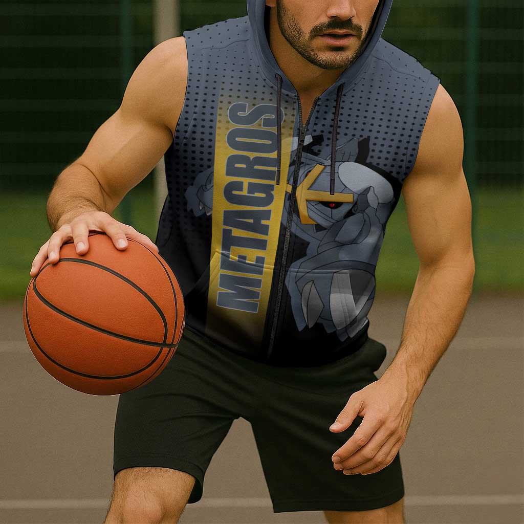 Metagross from Poké Sleeveless Zip Hoodie with Steel and Psychic Types Featuring Powerful Design - The Mazicc