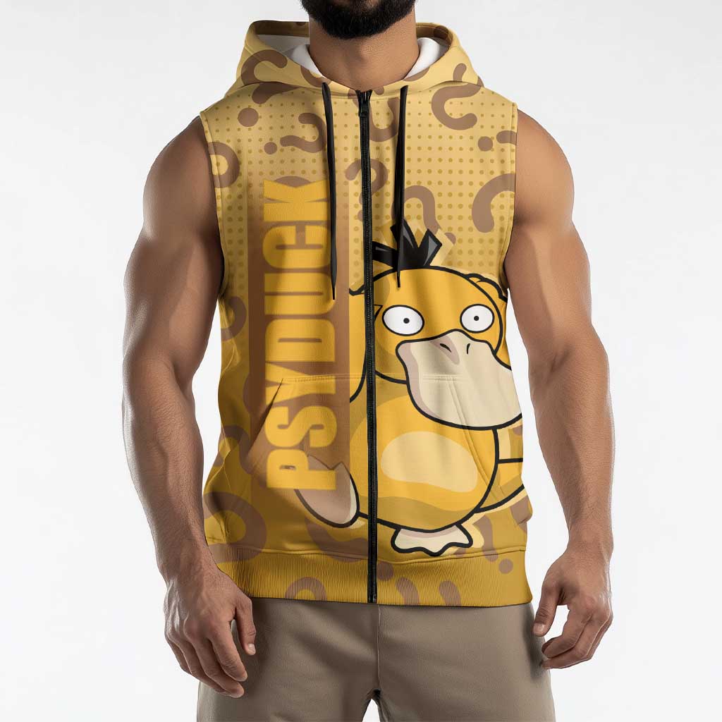 Psyduck from Poké Sleeveless Zip Hoodie with Water Type Power and Confused Expression Design - The Mazicc