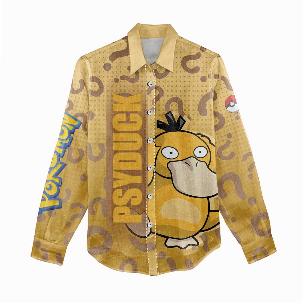Psyduck from Poké Women Casual Shirt with Water Type Power and Confused Expression Design - The Mazicc