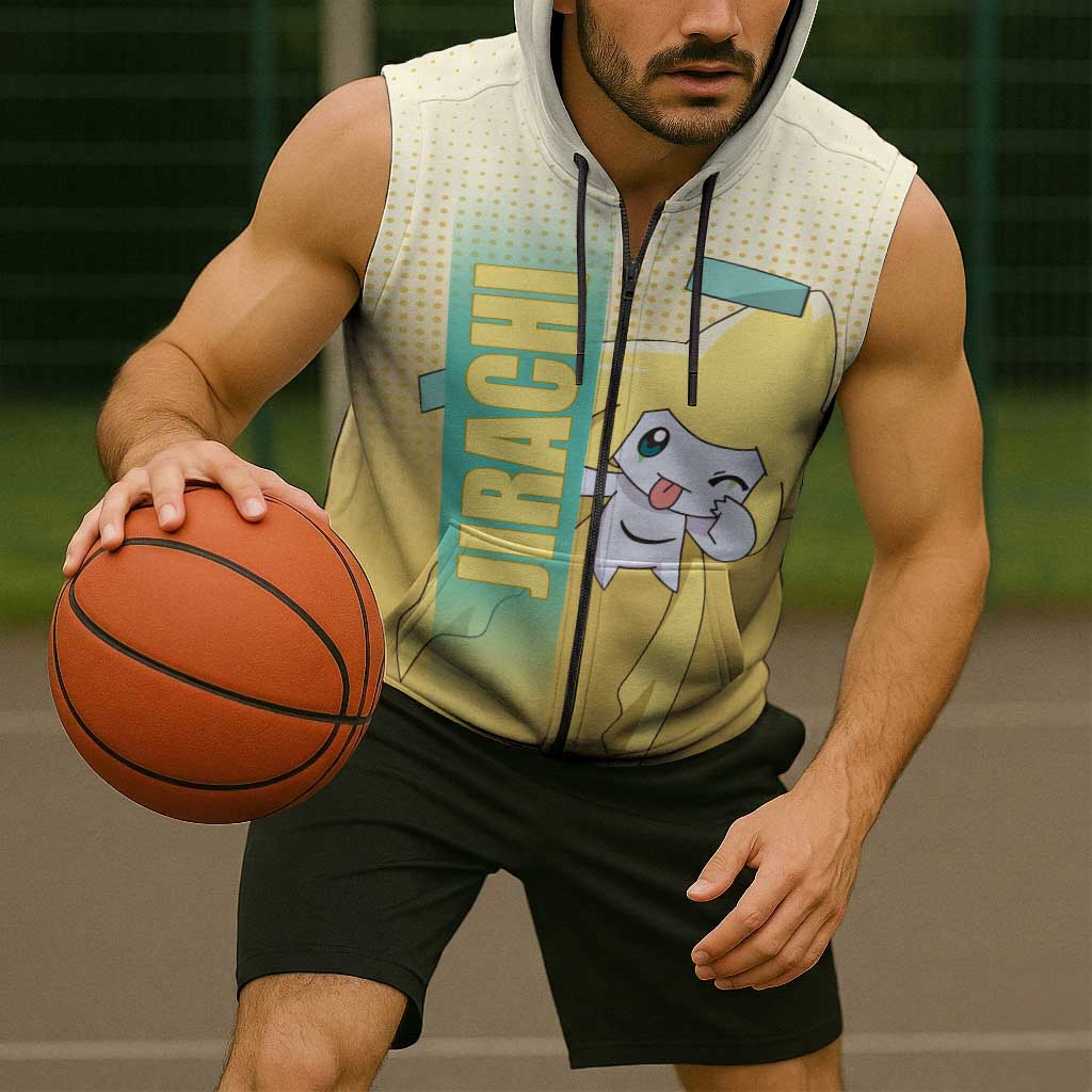 Jirachi from Poké Sleeveless Zip Hoodie with Psychic Type Power and Cute Design - The Mazicc