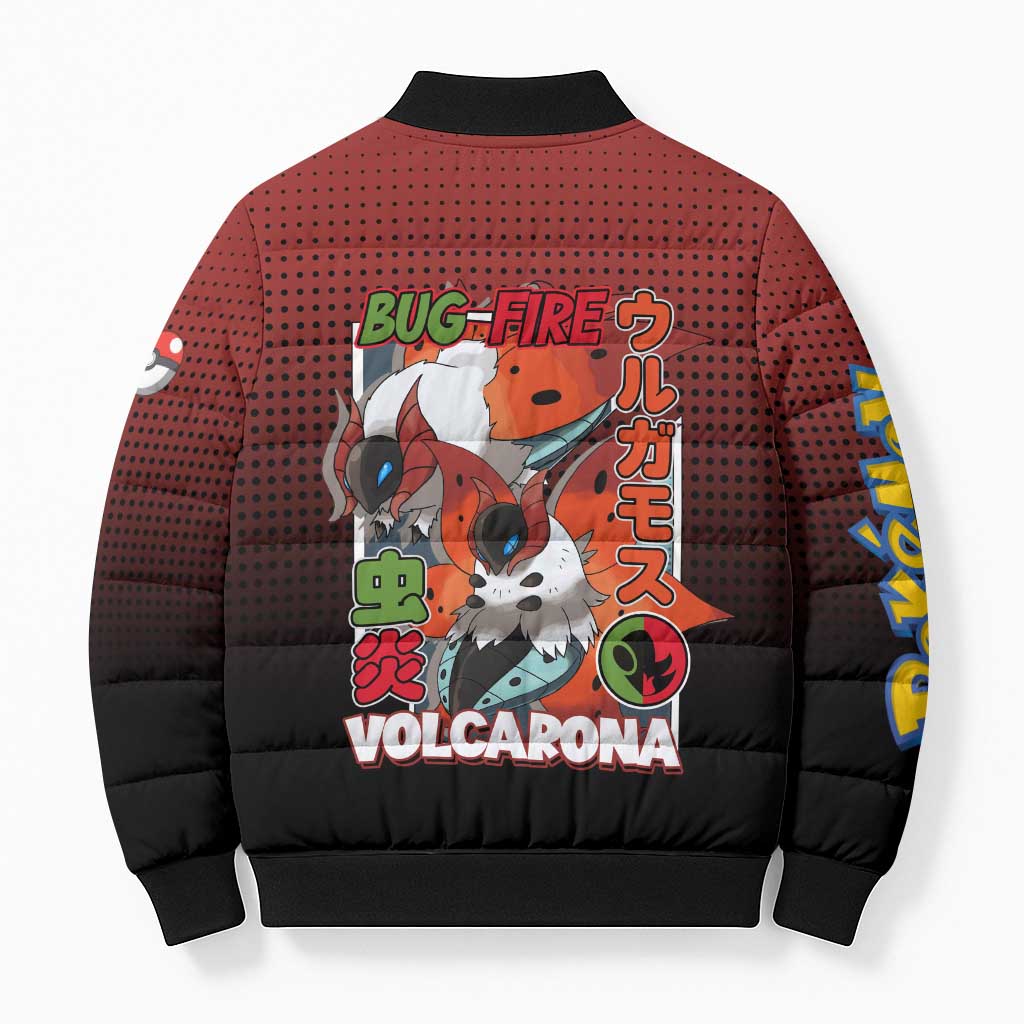 Volcarona from Poké Bomber Puffer Jacket Bug and Fire Types Featuring Bright and Fiery Design - The Mazicc