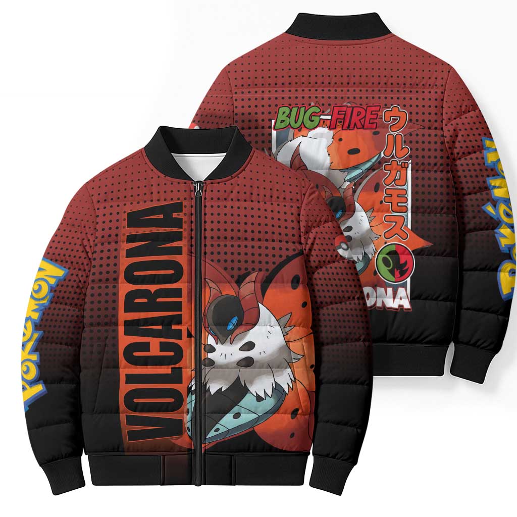 Volcarona from Poké Bomber Puffer Jacket Bug and Fire Types Featuring Bright and Fiery Design - The Mazicc