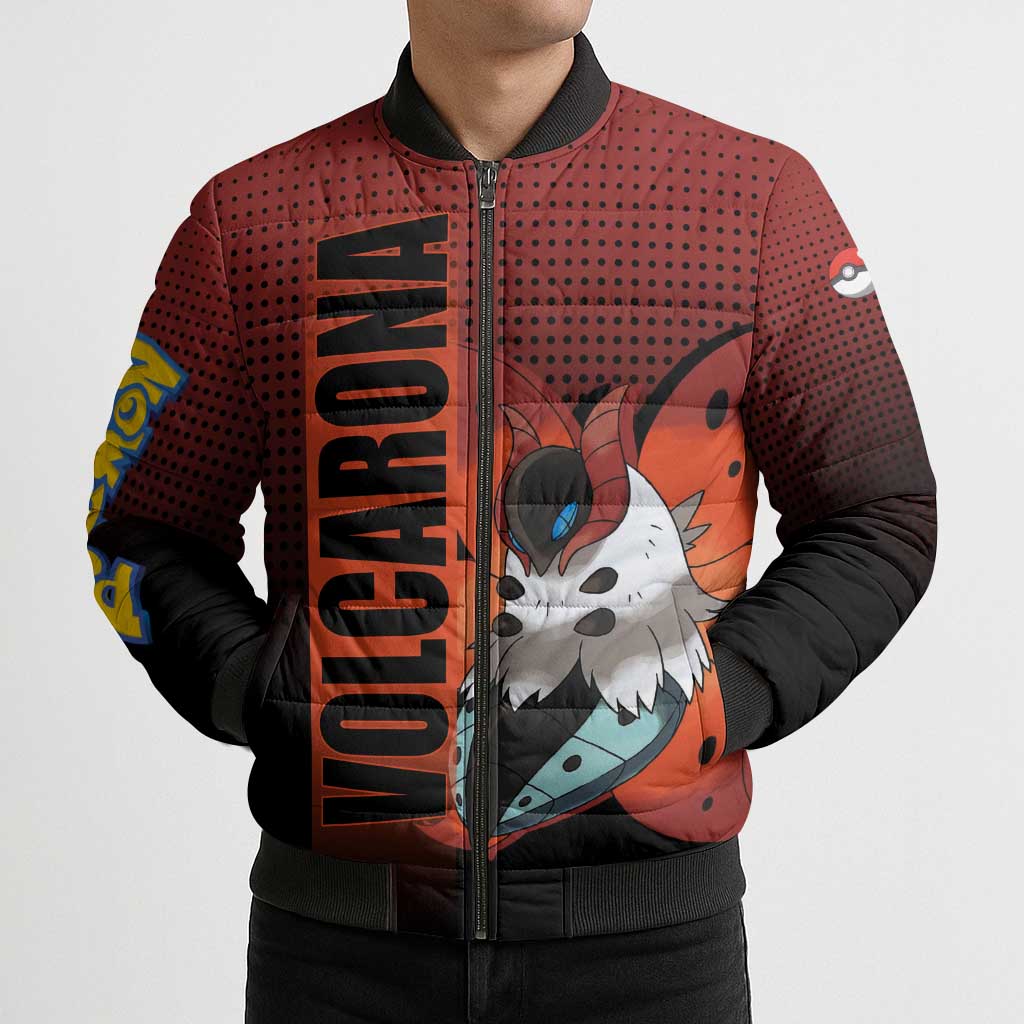 Volcarona from Poké Bomber Puffer Jacket Bug and Fire Types Featuring Bright and Fiery Design - The Mazicc