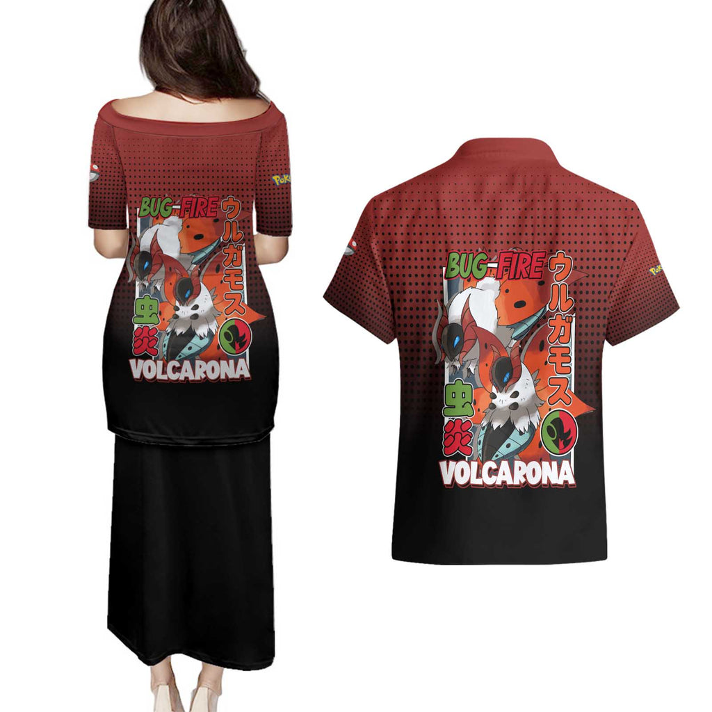Volcarona from Poké Couples Matching Puletasi and Hawaiian Shirt Bug and Fire Types Featuring Bright and Fiery Design - The Mazicc