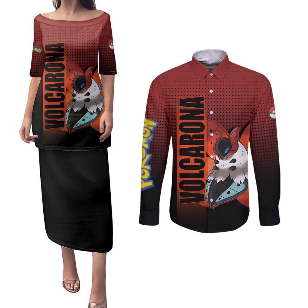 Volcarona from Poké Couples Matching Puletasi and Long Sleeve Button Shirt Bug and Fire Types Featuring Bright and Fiery Design - The Mazicc