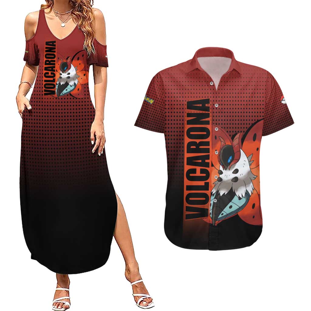 Volcarona from Poké Couples Matching Summer Maxi Dress and Hawaiian Shirt Bug and Fire Types Featuring Bright and Fiery Design - The Mazicc