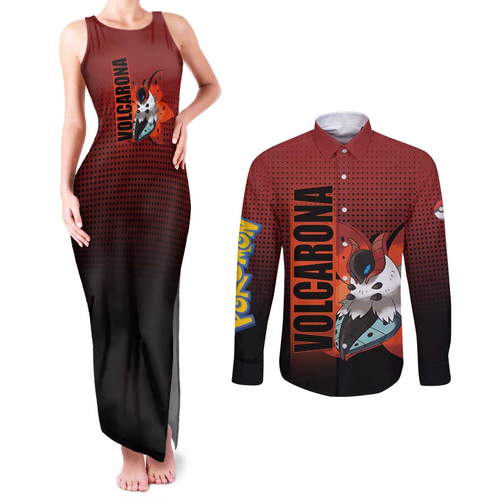 Volcarona from Poké Couples Matching Tank Maxi Dress and Long Sleeve Button Shirt Bug and Fire Types Featuring Bright and Fiery Design - The Mazicc