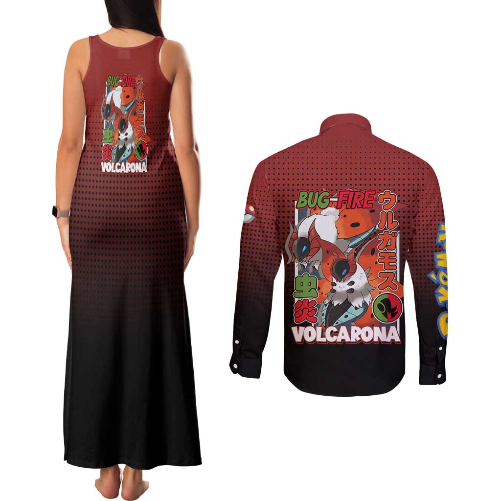 Volcarona from Poké Couples Matching Tank Maxi Dress and Long Sleeve Button Shirt Bug and Fire Types Featuring Bright and Fiery Design - The Mazicc
