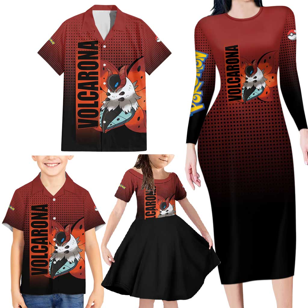 Volcarona from Poké Family Matching Long Sleeve Bodycon Dress and Hawaiian Shirt Bug and Fire Types Featuring Bright and Fiery Design - The Mazicc