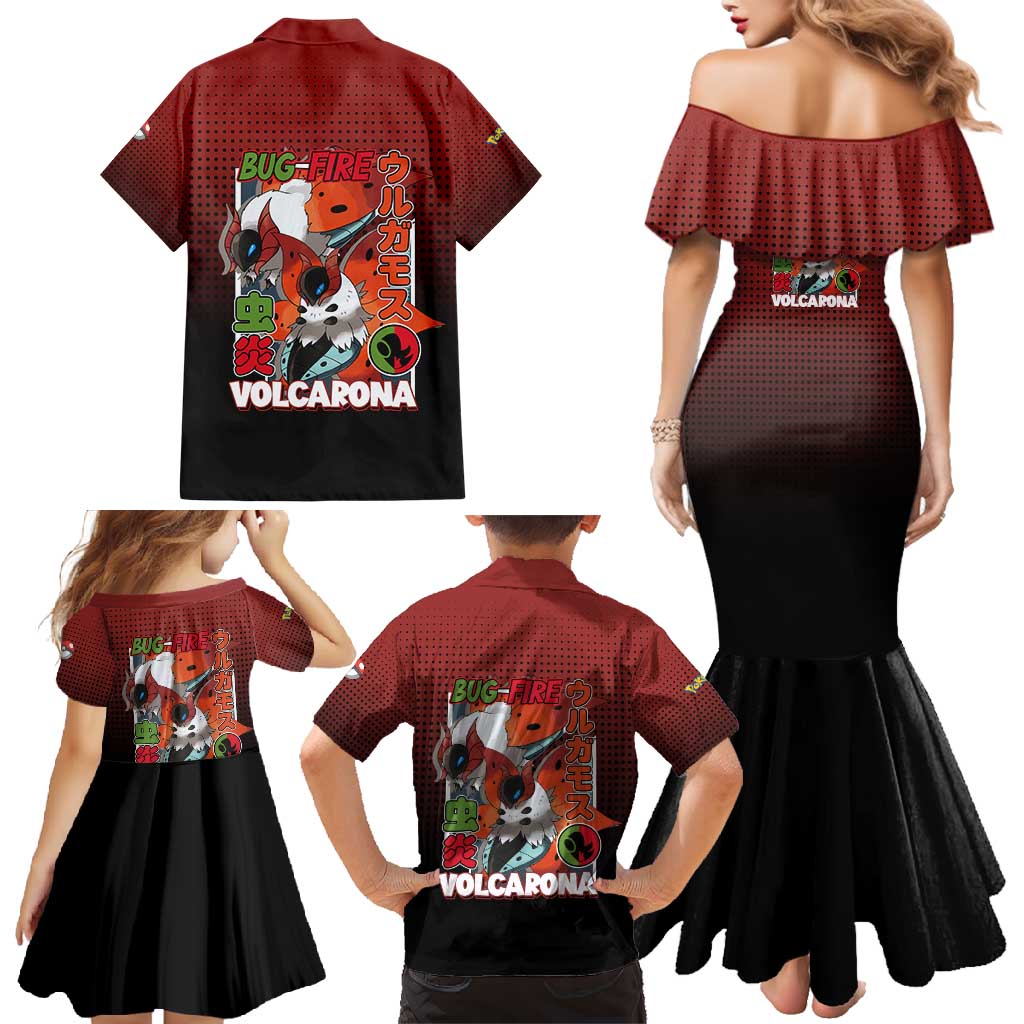 Volcarona from Poké Family Matching Mermaid Dress and Hawaiian Shirt Bug and Fire Types Featuring Bright and Fiery Design - The Mazicc