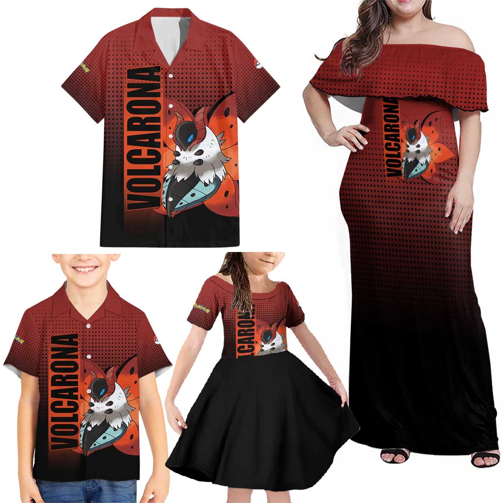 Volcarona from Poké Family Matching Off Shoulder Maxi Dress and Hawaiian Shirt Bug and Fire Types Featuring Bright and Fiery Design - The Mazicc