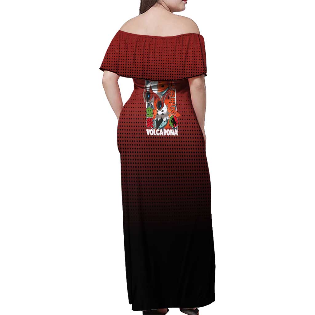 Volcarona from Poké Family Matching Off Shoulder Maxi Dress and Hawaiian Shirt Bug and Fire Types Featuring Bright and Fiery Design - The Mazicc