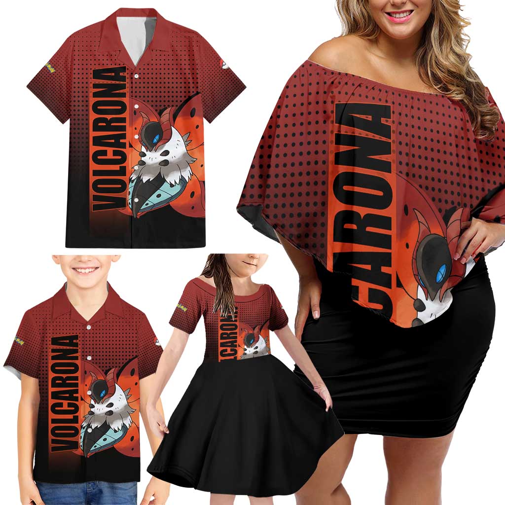 Volcarona from Poké Family Matching Off Shoulder Short Dress and Hawaiian Shirt Bug and Fire Types Featuring Bright and Fiery Design - The Mazicc