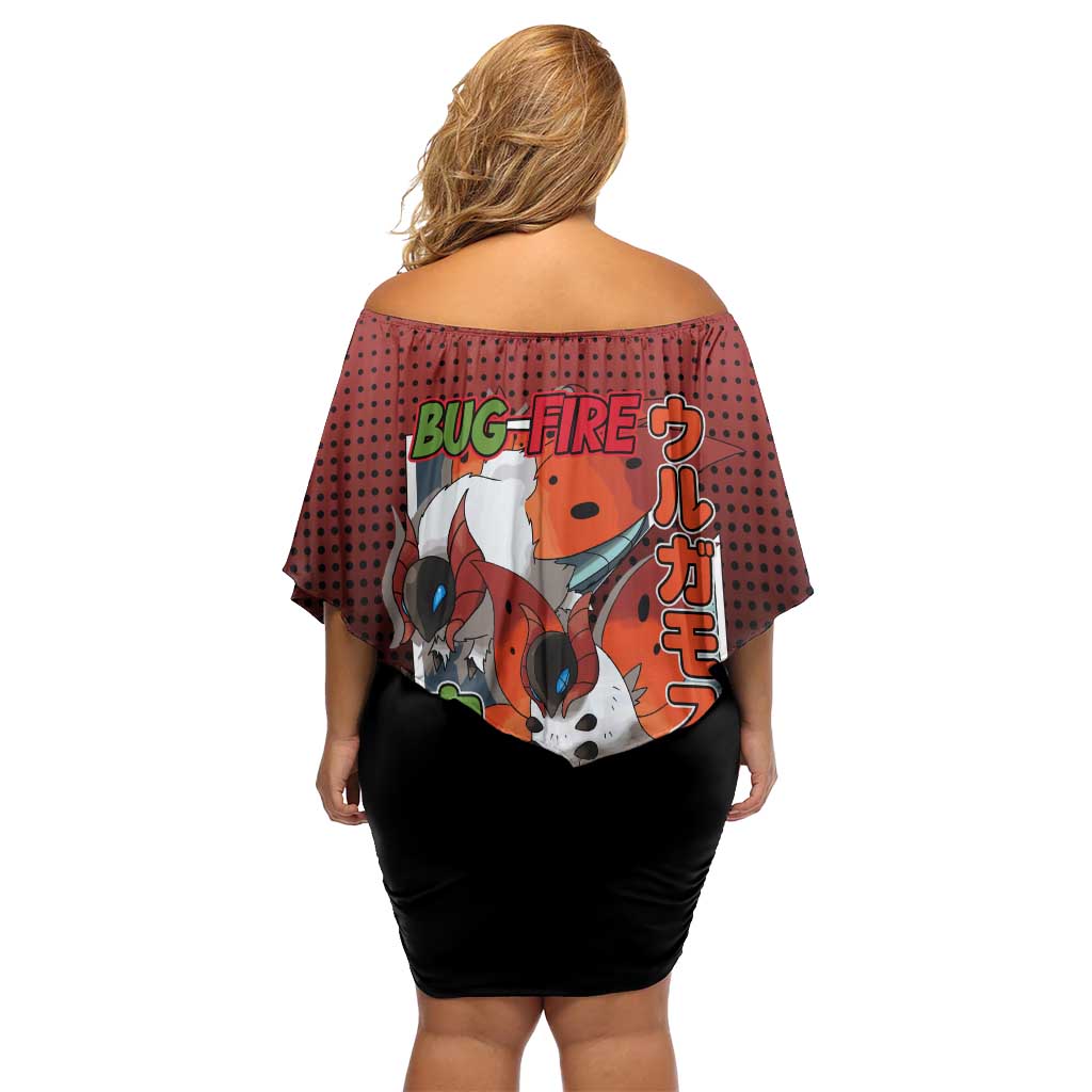 Volcarona from Poké Family Matching Off Shoulder Short Dress and Hawaiian Shirt Bug and Fire Types Featuring Bright and Fiery Design - The Mazicc