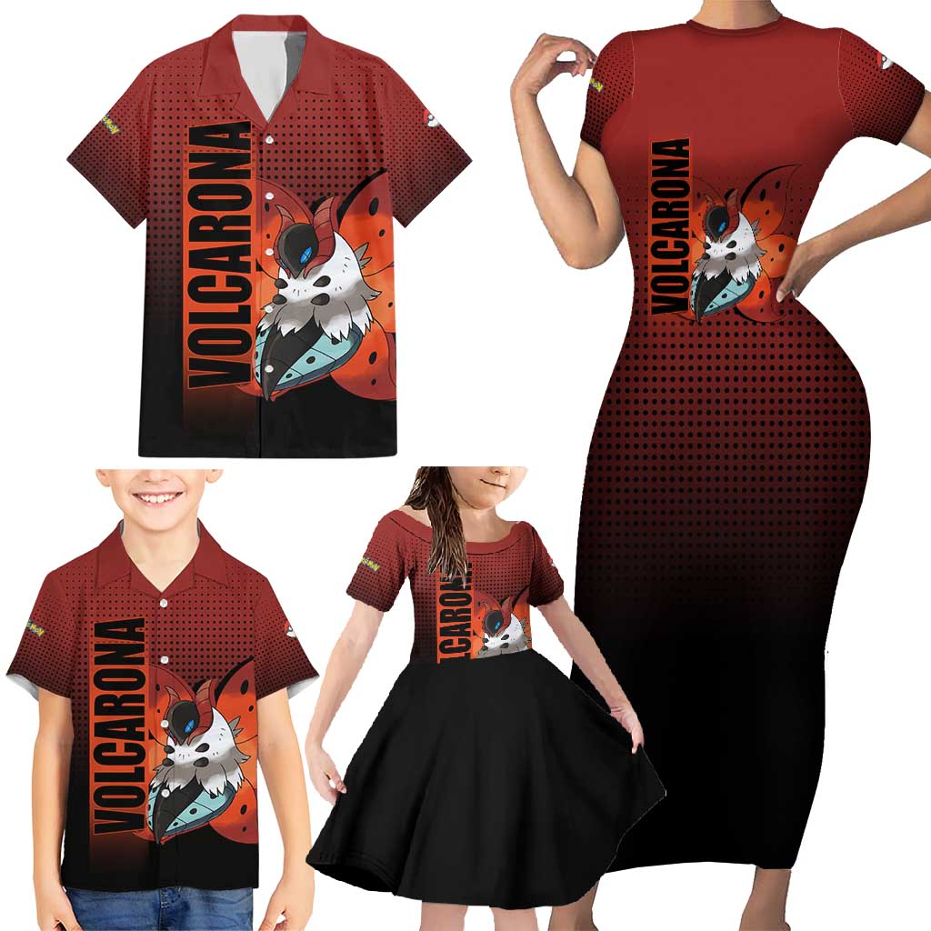 Volcarona from Poké Family Matching Short Sleeve Bodycon Dress and Hawaiian Shirt Bug and Fire Types Featuring Bright and Fiery Design - The Mazicc