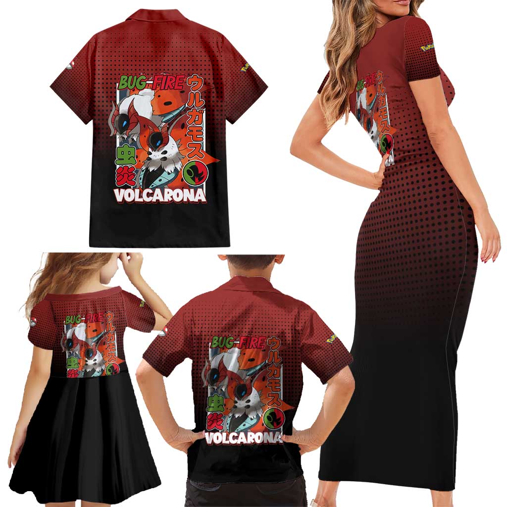 Volcarona from Poké Family Matching Short Sleeve Bodycon Dress and Hawaiian Shirt Bug and Fire Types Featuring Bright and Fiery Design - The Mazicc
