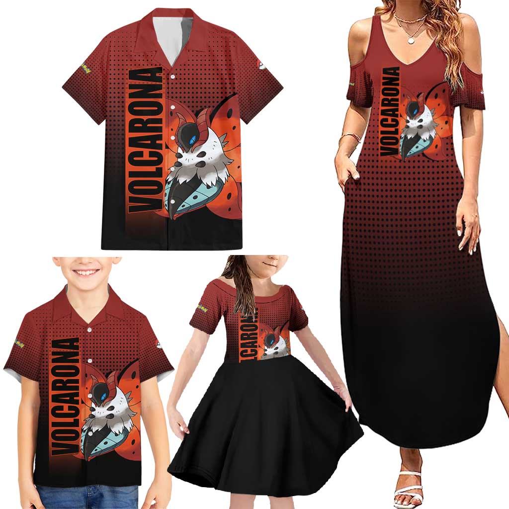Volcarona from Poké Family Matching Summer Maxi Dress and Hawaiian Shirt Bug and Fire Types Featuring Bright and Fiery Design - The Mazicc