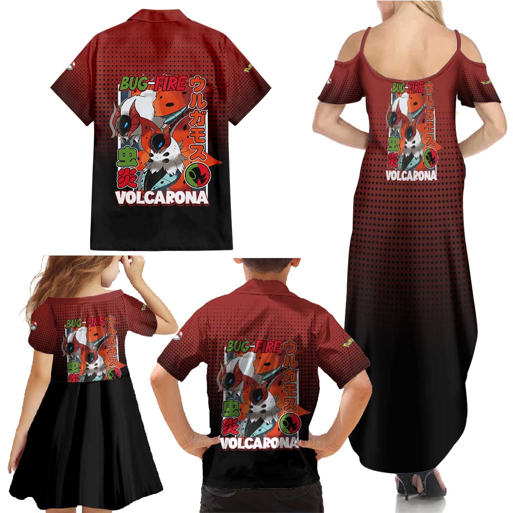 Volcarona from Poké Family Matching Summer Maxi Dress and Hawaiian Shirt Bug and Fire Types Featuring Bright and Fiery Design - The Mazicc