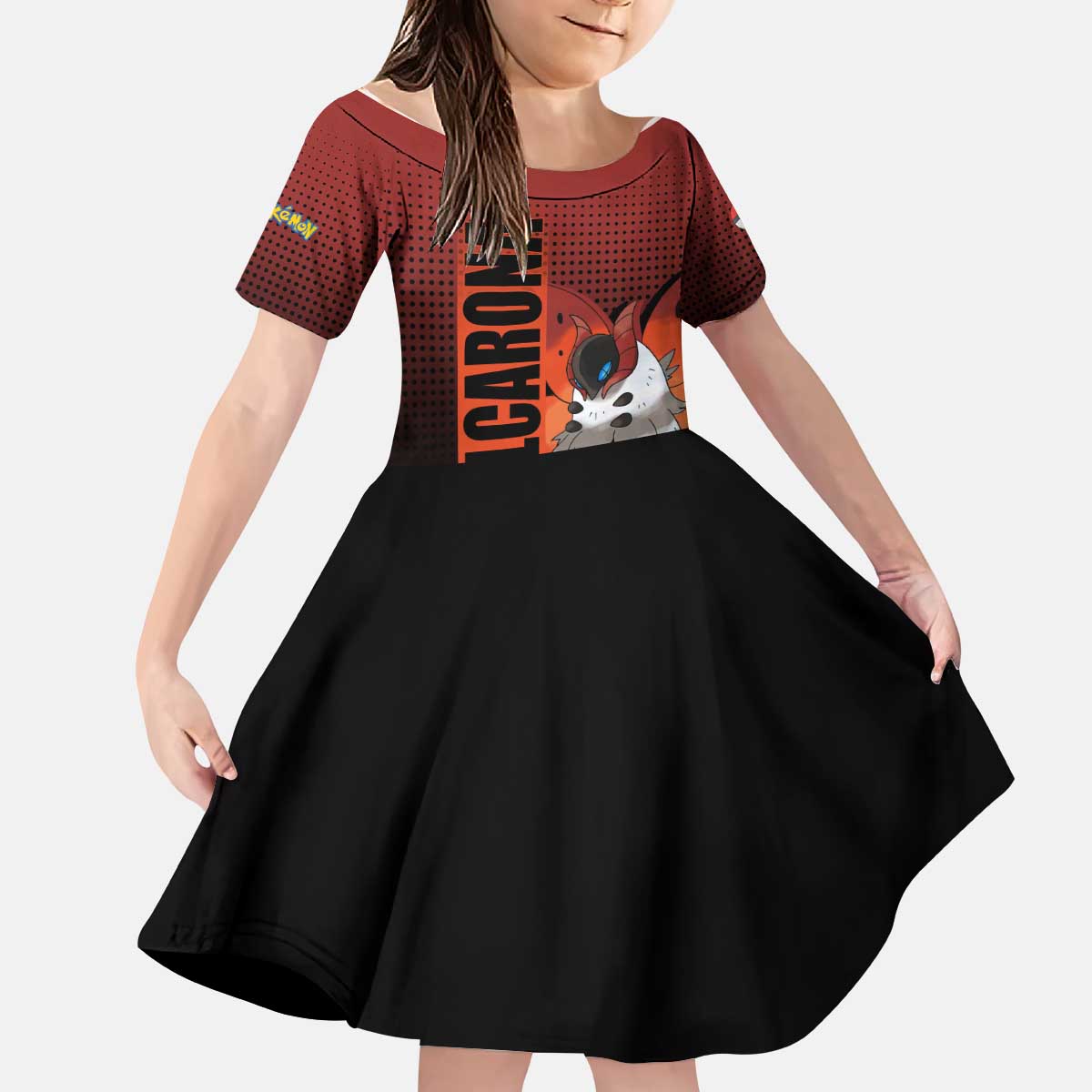 Volcarona from Poké Kid Short Sleeve Dress Bug and Fire Types Featuring Bright and Fiery Design - The Mazicc