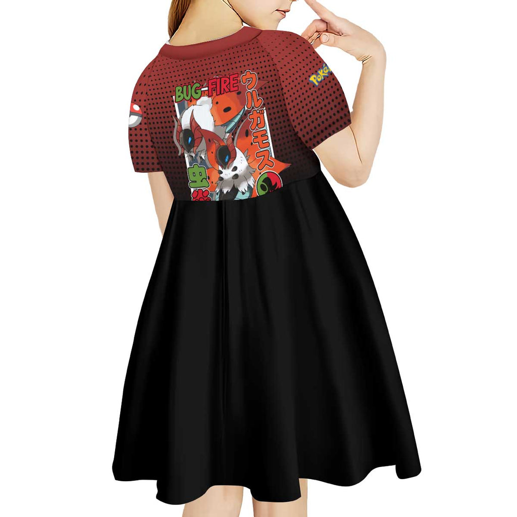 Volcarona from Poké Kid Short Sleeve Dress Bug and Fire Types Featuring Bright and Fiery Design - The Mazicc