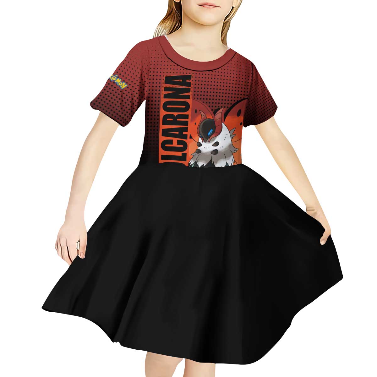 Volcarona from Poké Kid Short Sleeve Dress Bug and Fire Types Featuring Bright and Fiery Design - The Mazicc