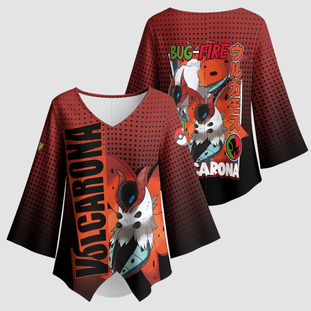 Volcarona from Poké Kimono Sleeve Blouse Bug and Fire Types Featuring Bright and Fiery Design - The Mazicc