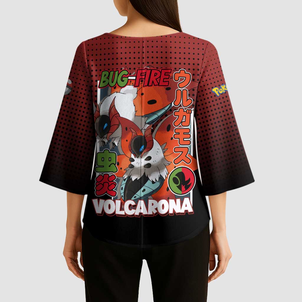 Volcarona from Poké Kimono Sleeve Blouse Bug and Fire Types Featuring Bright and Fiery Design - The Mazicc