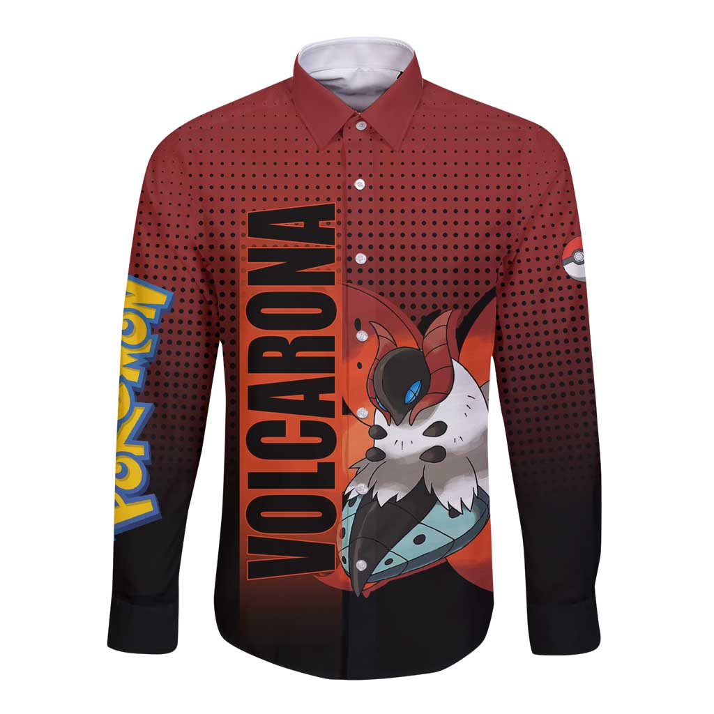 Volcarona from Poké Long Sleeve Button Shirt Bug and Fire Types Featuring Bright and Fiery Design - The Mazicc