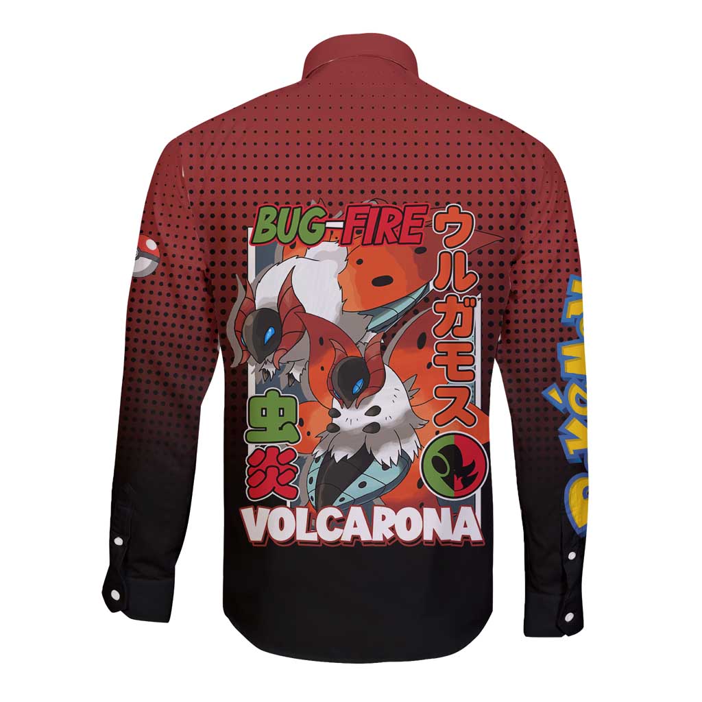 Volcarona from Poké Long Sleeve Button Shirt Bug and Fire Types Featuring Bright and Fiery Design - The Mazicc