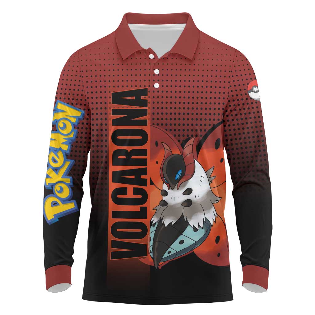 Volcarona from Poké Long Sleeve Polo Shirt Bug and Fire Types Featuring Bright and Fiery Design - The Mazicc