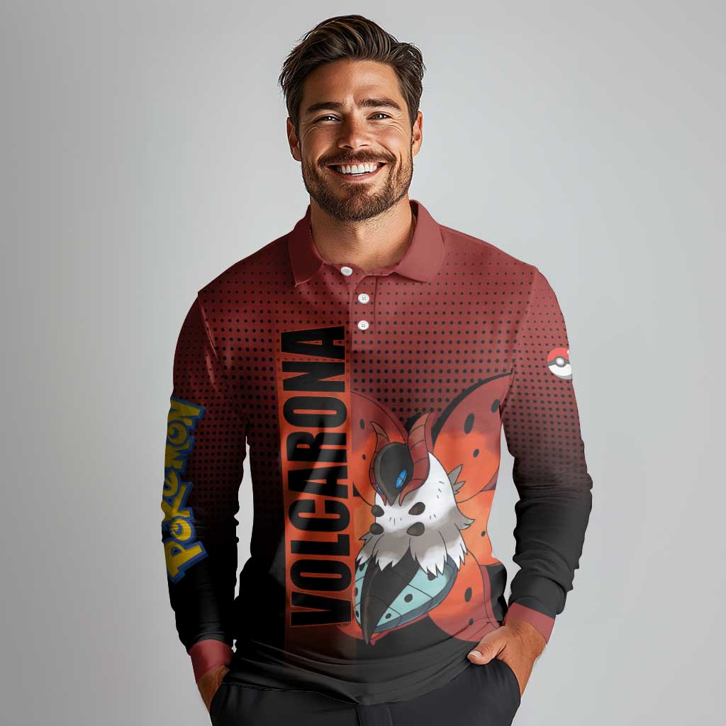 Volcarona from Poké Long Sleeve Polo Shirt Bug and Fire Types Featuring Bright and Fiery Design - The Mazicc