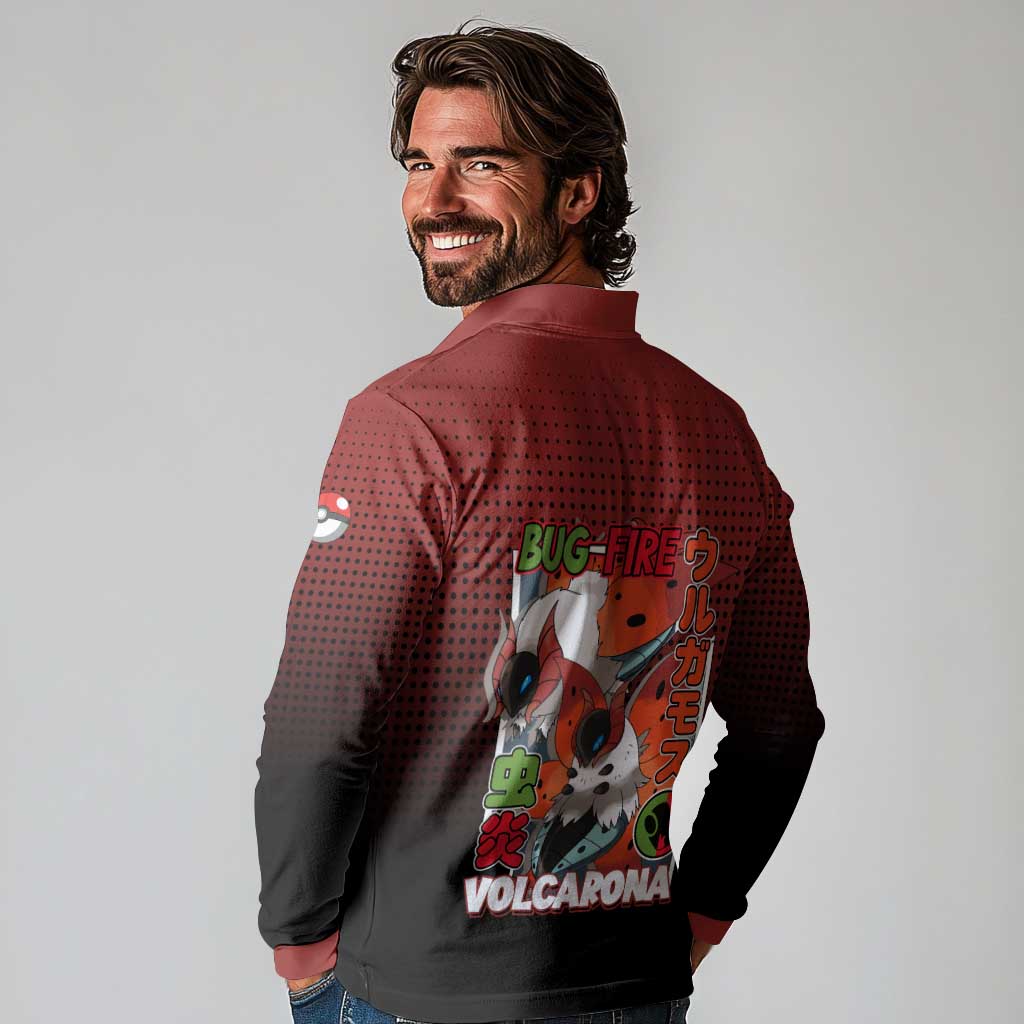 Volcarona from Poké Long Sleeve Polo Shirt Bug and Fire Types Featuring Bright and Fiery Design - The Mazicc