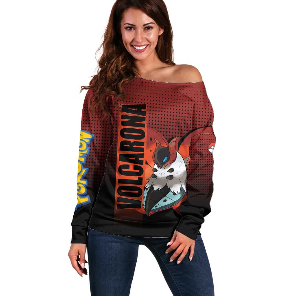 Volcarona from Poké Off Shoulder Sweater Bug and Fire Types Featuring Bright and Fiery Design - The Mazicc