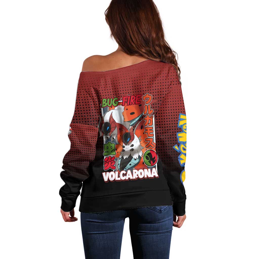 Volcarona from Poké Off Shoulder Sweater Bug and Fire Types Featuring Bright and Fiery Design - The Mazicc