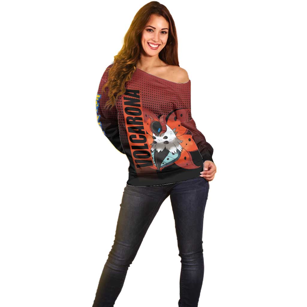 Volcarona from Poké Off Shoulder Sweater Bug and Fire Types Featuring Bright and Fiery Design - The Mazicc