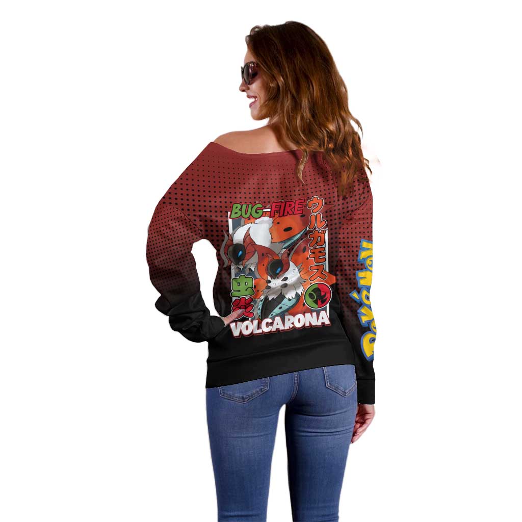 Volcarona from Poké Off Shoulder Sweater Bug and Fire Types Featuring Bright and Fiery Design - The Mazicc