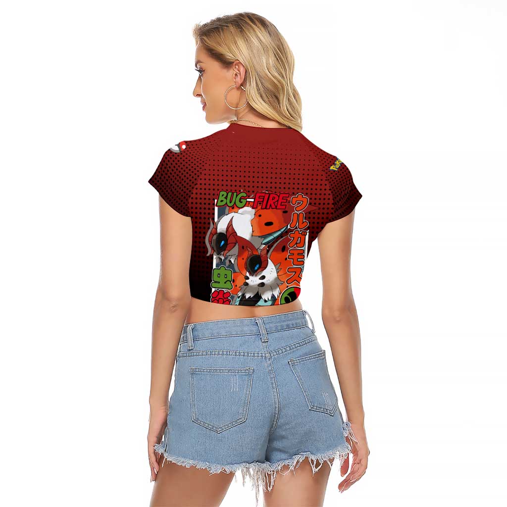 Volcarona from Poké Raglan Cropped T Shirt Bug and Fire Types Featuring Bright and Fiery Design - The Mazicc