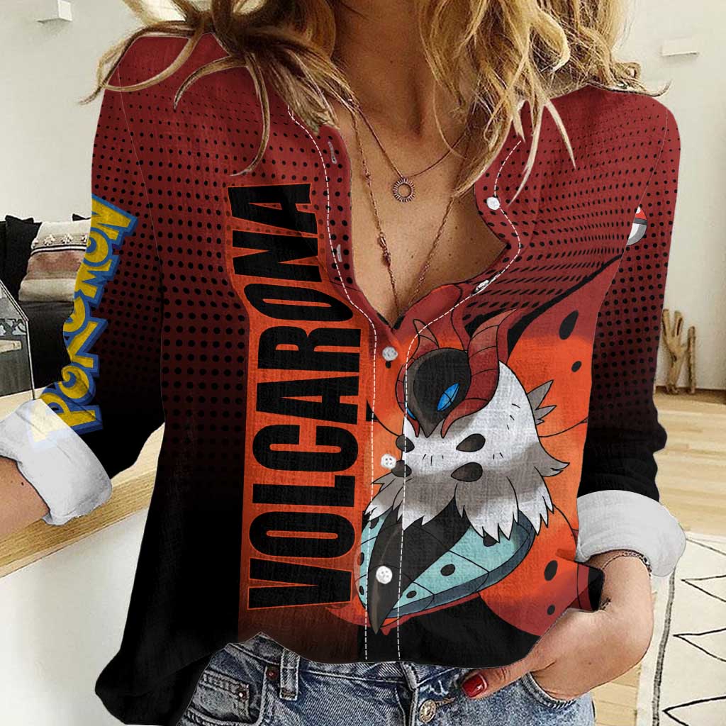 Volcarona from Poké Women Casual Shirt Bug and Fire Types Featuring Bright and Fiery Design - The Mazicc