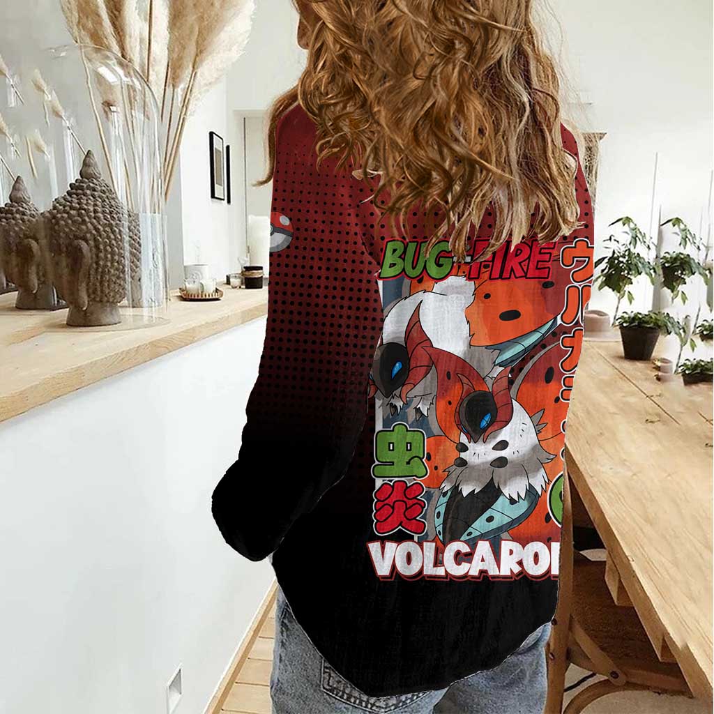 Volcarona from Poké Women Casual Shirt Bug and Fire Types Featuring Bright and Fiery Design - The Mazicc