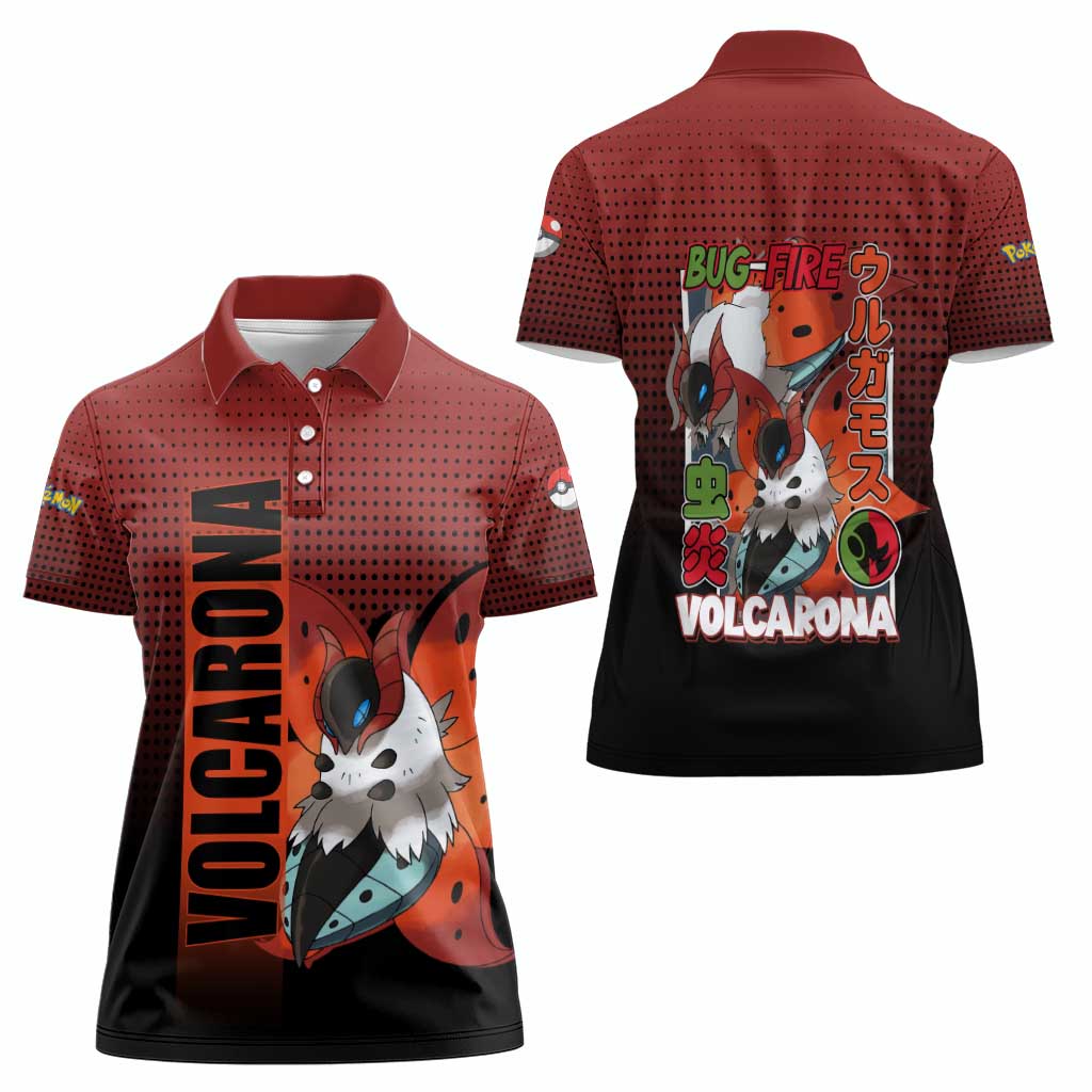 Volcarona from Poké Women Polo Shirt Bug and Fire Types Featuring Bright and Fiery Design - The Mazicc